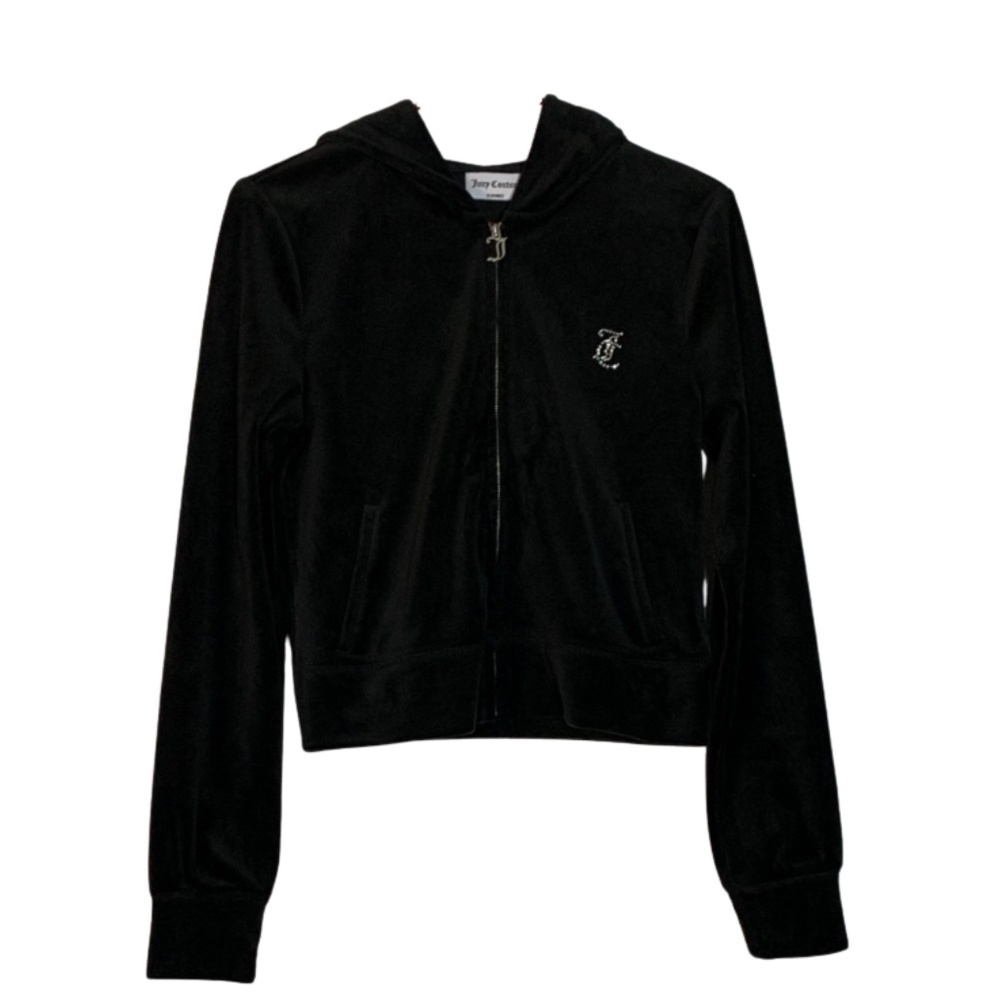 Juicy Couture Retro Ladies Black Velour Full Zip Hoodie Size S Y2K Retro